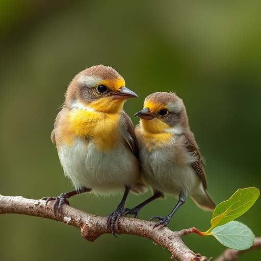 Fledgling bird receiving nutritious meal