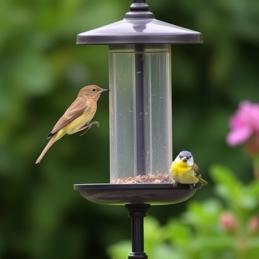 Freestanding bird table with pitched roof