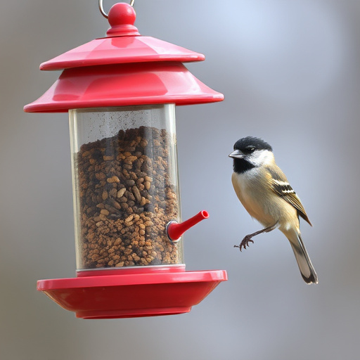 Garden bird pecking at hanging peanut feeder