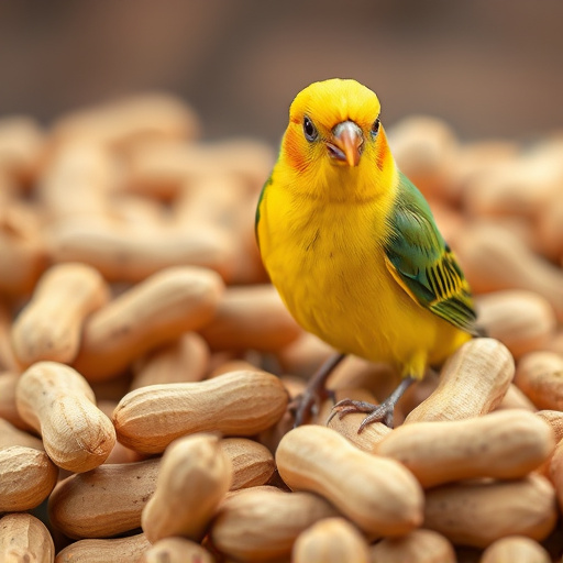 Garden bird pecking at hanging peanut feeder