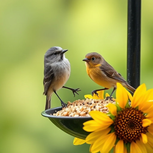 Garden bird table with sunflower seeds