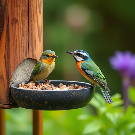 Garden birds feeding at feeder station