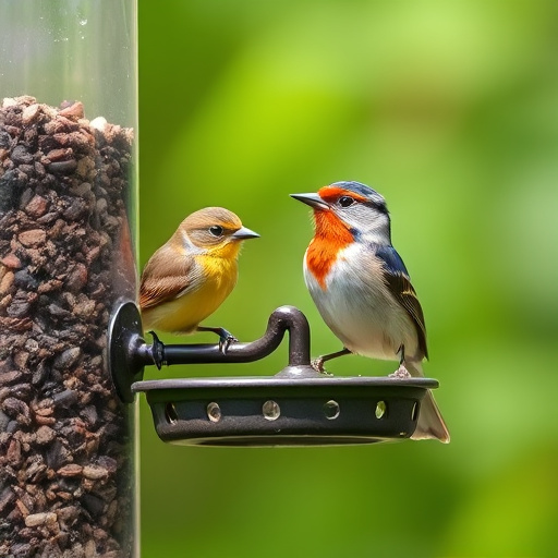 Garden birds feeding at feeder station