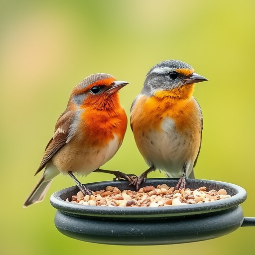 Garden birds feeding on chopped apple