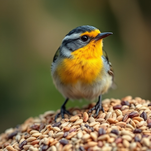 Garden birds near bulk seed bag