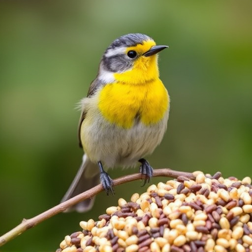 Garden birds near bulk seed bag