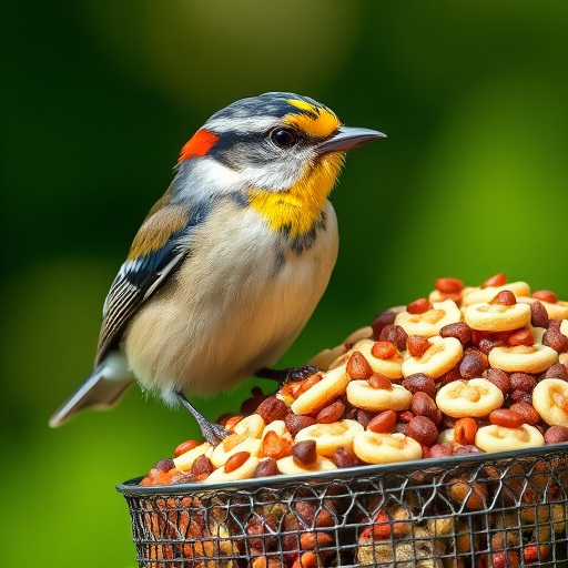 Garden birds near bulk seed bag