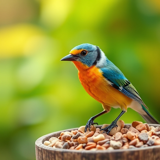 Garden birds near bulk seed bag