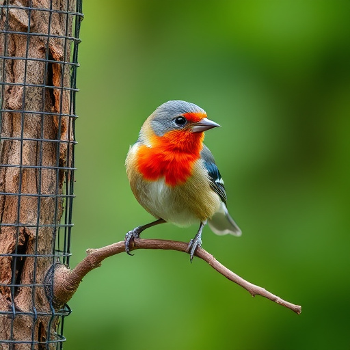 Garden birds sharing suet block holder