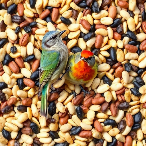 Garden feeder filled with mixed seeds