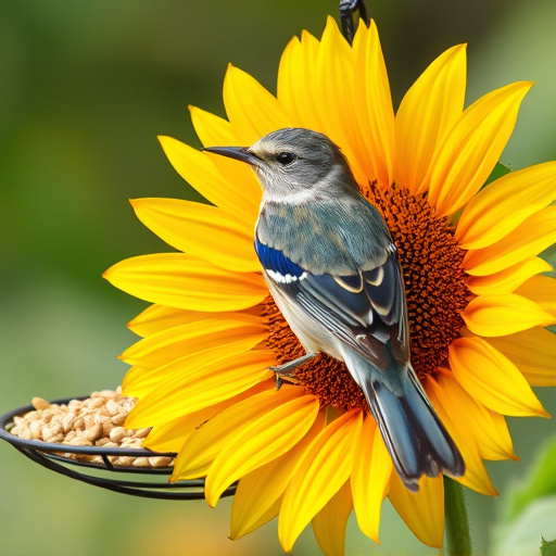 Garden feeder filled with sunflower hearts