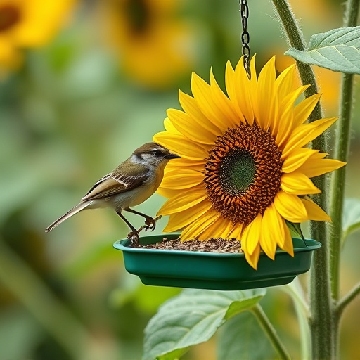 Garden feeding station filled with sunflower hearts