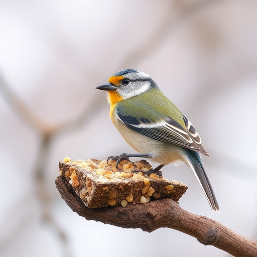 Garden scene with birds feeding suet
