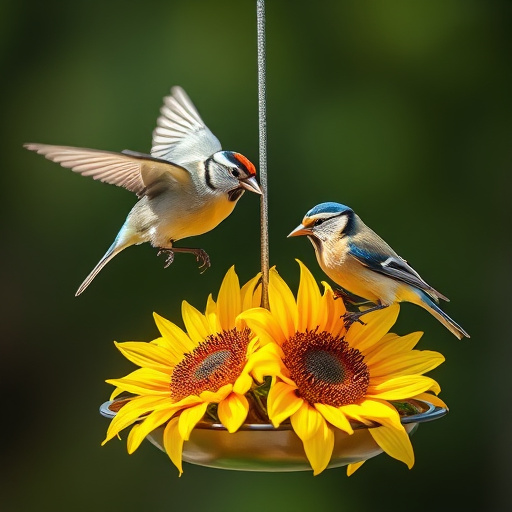 Goldfinch eating from tube seed feeder