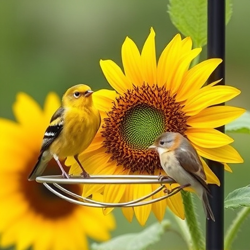 Goldfinch eating sunflower hearts from feeder