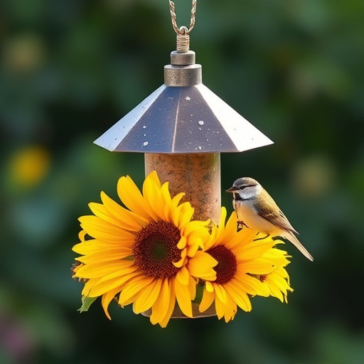 Goldfinch eating sunflower hearts from feeder