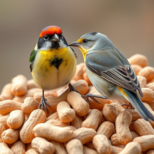 Great tit cracking open peanut shell