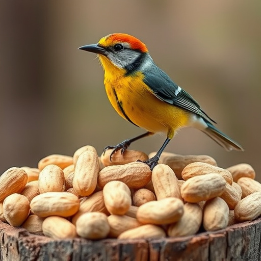 Great tit cracking open peanut shell