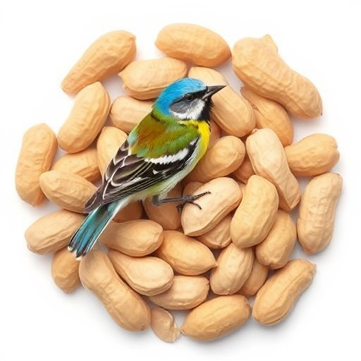 Great tit cracking open peanut shell