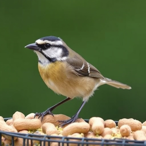 Great tit cracking open peanut shell