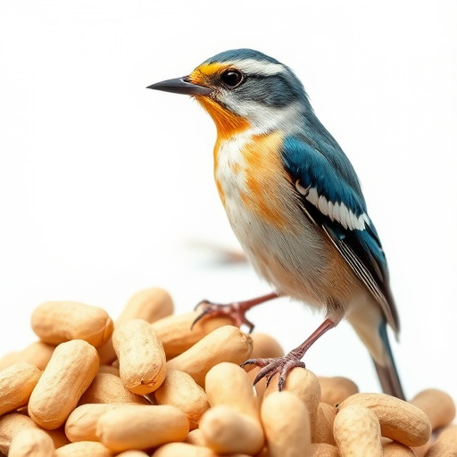 Great tit cracking open peanut shell