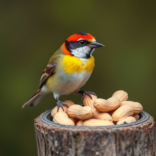 Great tit cracking open peanut shell