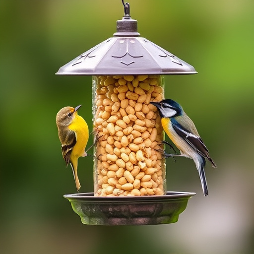 Great tit cracking open peanut shell