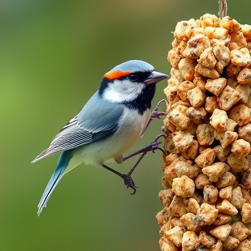 Green mesh feeder filled with suet balls