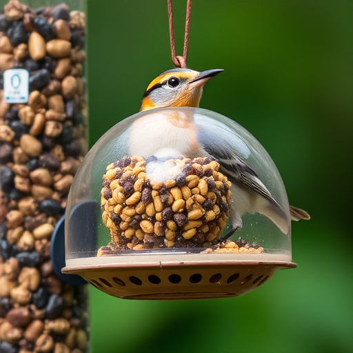 Green mesh feeder filled with suet balls