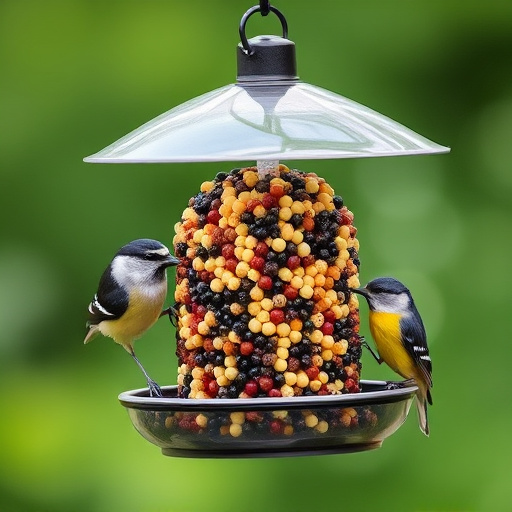 Green mesh feeder filled with suet balls