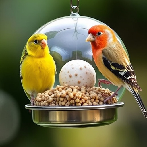 Green metal feeder holding multiple fat balls