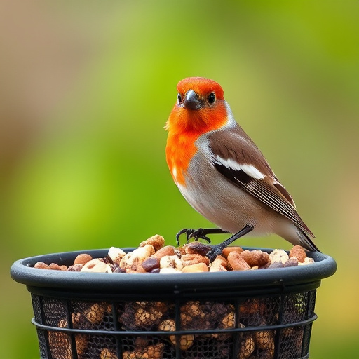 Group of finches feeding on nyjer seed