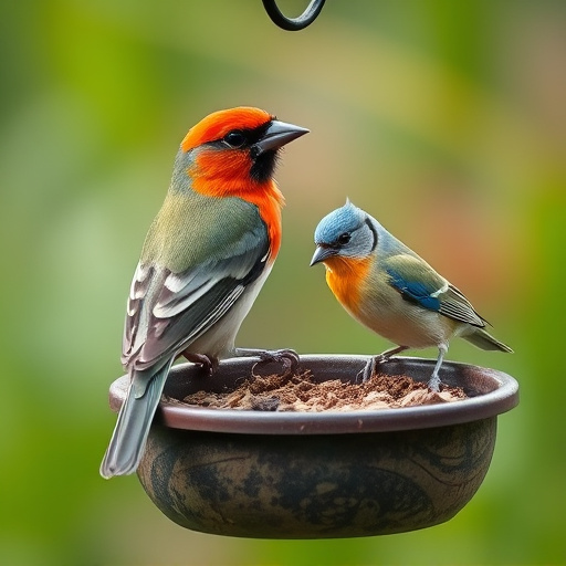 Group of finches feeding on nyjer seed
