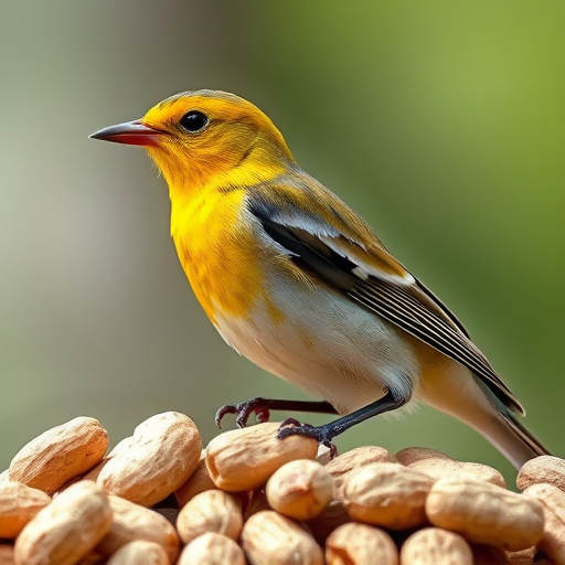 Hand holding fresh peanuts for birds