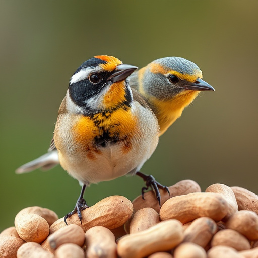 Hand holding fresh peanuts for birds