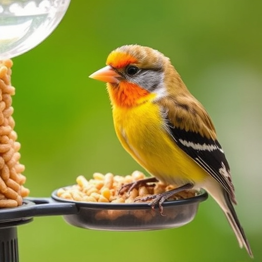 Hanging dish feeder attracting garden wrens