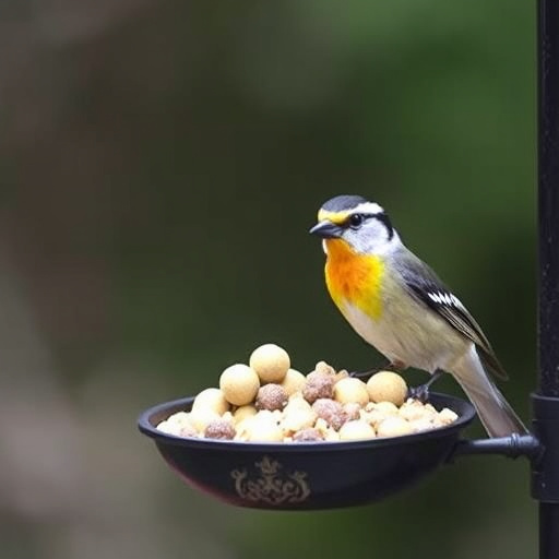 Hanging suet ball feeder in garden