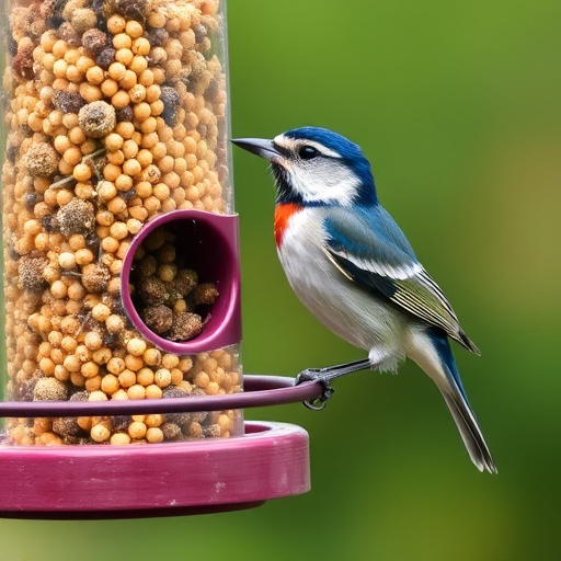Hanging suet ball feeder in garden