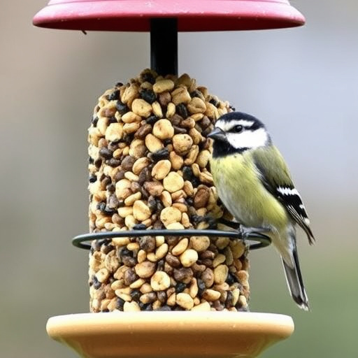 Hanging suet ball feeder in garden