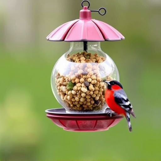 Hanging suet ball feeder in garden