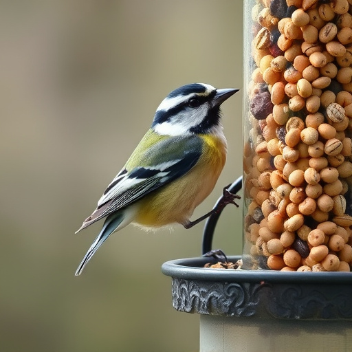 Hanging suet ball feeder in garden