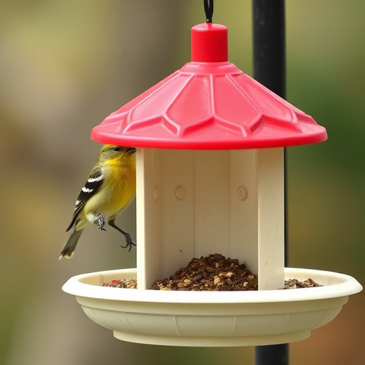Hanging suet ball feeder in garden