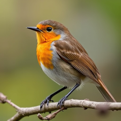 Juvenile robin with speckled chest feathers