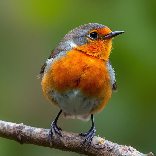 Juvenile robin with speckled chest feathers
