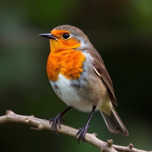 Juvenile robin with speckled chest feathers