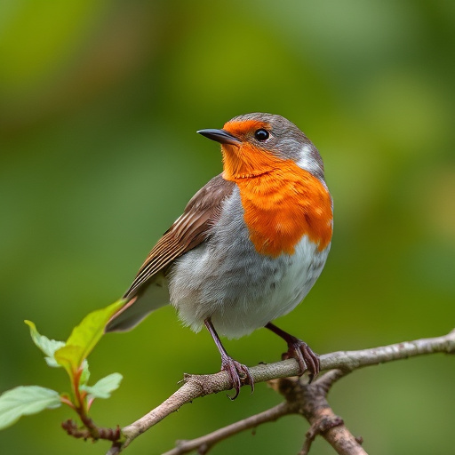 Juvenile robin with speckled chest feathers