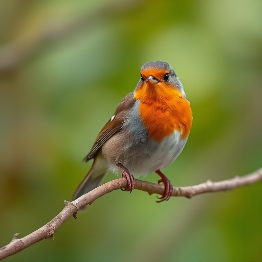 Juvenile robin with speckled chest feathers