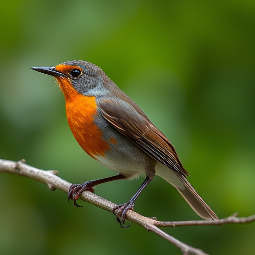 Juvenile robin with speckled chest feathers