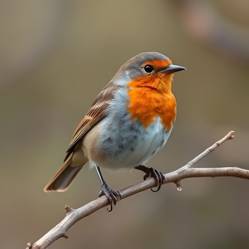 Juvenile robin with speckled chest feathers