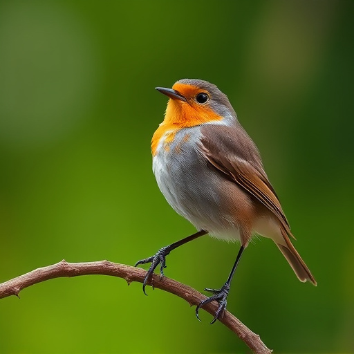 Juvenile robin with speckled chest feathers